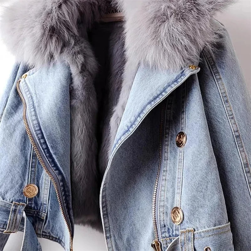 Celeste Faux Fur Denim Moto - Image 2