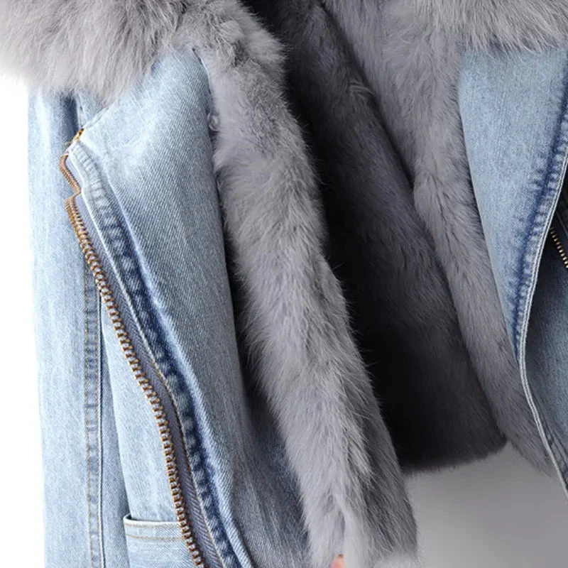 Celeste Faux Fur Denim Moto - Image 3