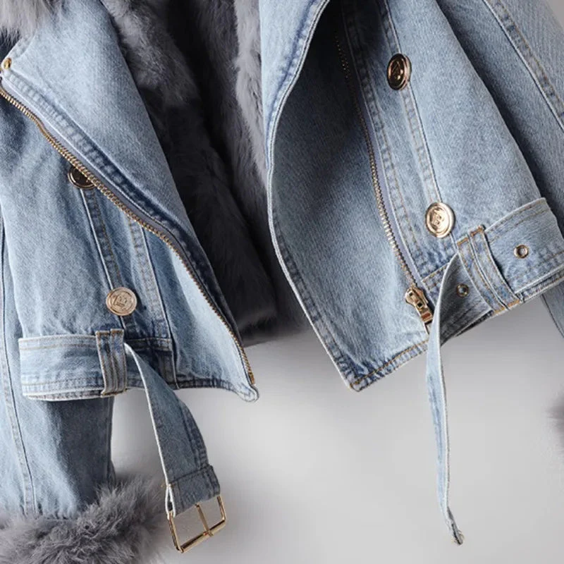 Celeste Faux Fur Denim Moto - Image 4