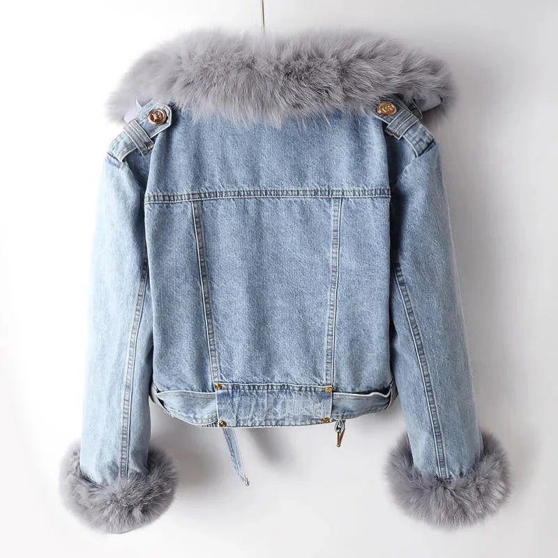 Celeste Faux Fur Denim Moto - Image 6