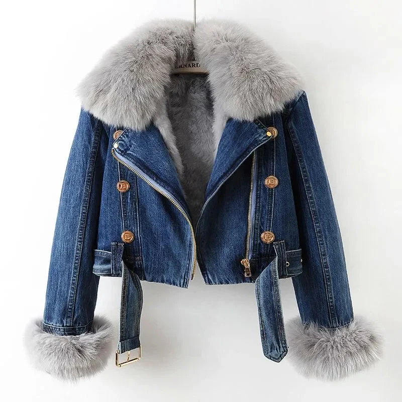 Celeste Faux Fur Denim Moto - Image 7
